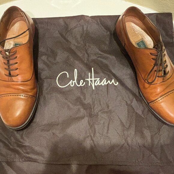 👞Cole Haan Men's Cap Toe Oxfords Brown Leather Size 9 Balmorals - Picture 5 of 9